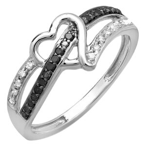 dazzlingrock collection round 0.15 carat black & white diamond heart promise engagment ring for women in 14k solid white gold size 7.5