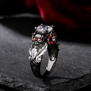 Jeulia 2.55ct Skull Engagement Ring Sets Sterling Silver Heart Cut Red Diamond Ruby Rings Cubic Zirconia Wedding Promise Anniversary Romantic Jewelry for Women Grils Bridal with Gift Box (Romantic Death, 7)