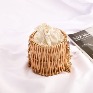 YAHUAN Straw Bag for Women Wicker basket handbag Small Crossbody Bag Beach Bag Woven Rattan Straw Purse for Women (round wicker)