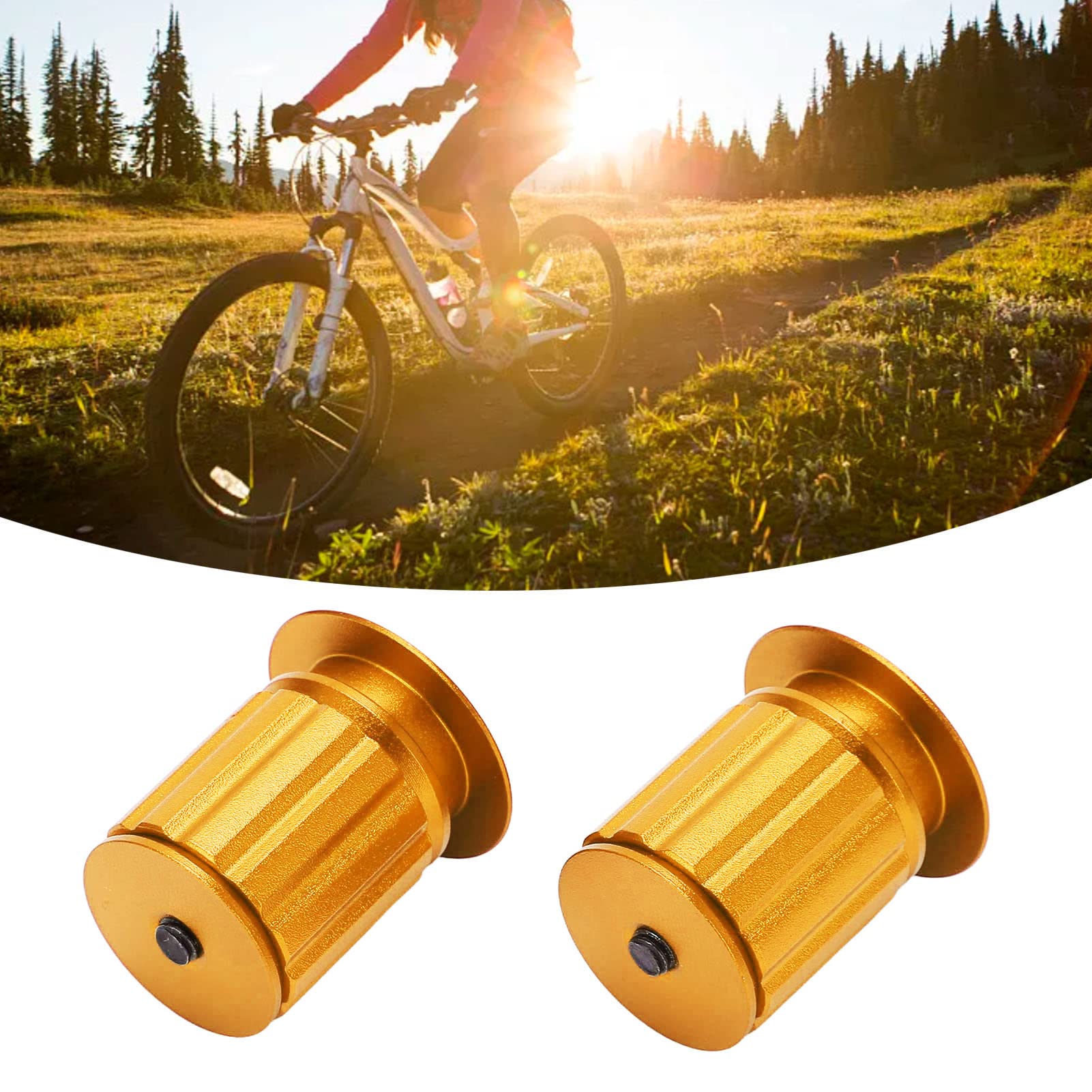 BuyWeek Bike Handlebar End Plugs, 1 Pair Bicycle Expansion Bar Plug Aluminum Alloy Bike Expansion Lock Bar Plug for Mountain Road Bike(Gold)