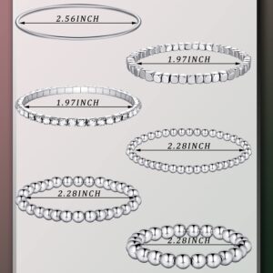 6 Pieces Bracelets Set for Women Stackable Elastic Bead Ball Bracelet Thin Bangle Bracelet Stretch Cubic Bead Bracelet Tennis Bracelet with Round Moissanite (Silver)