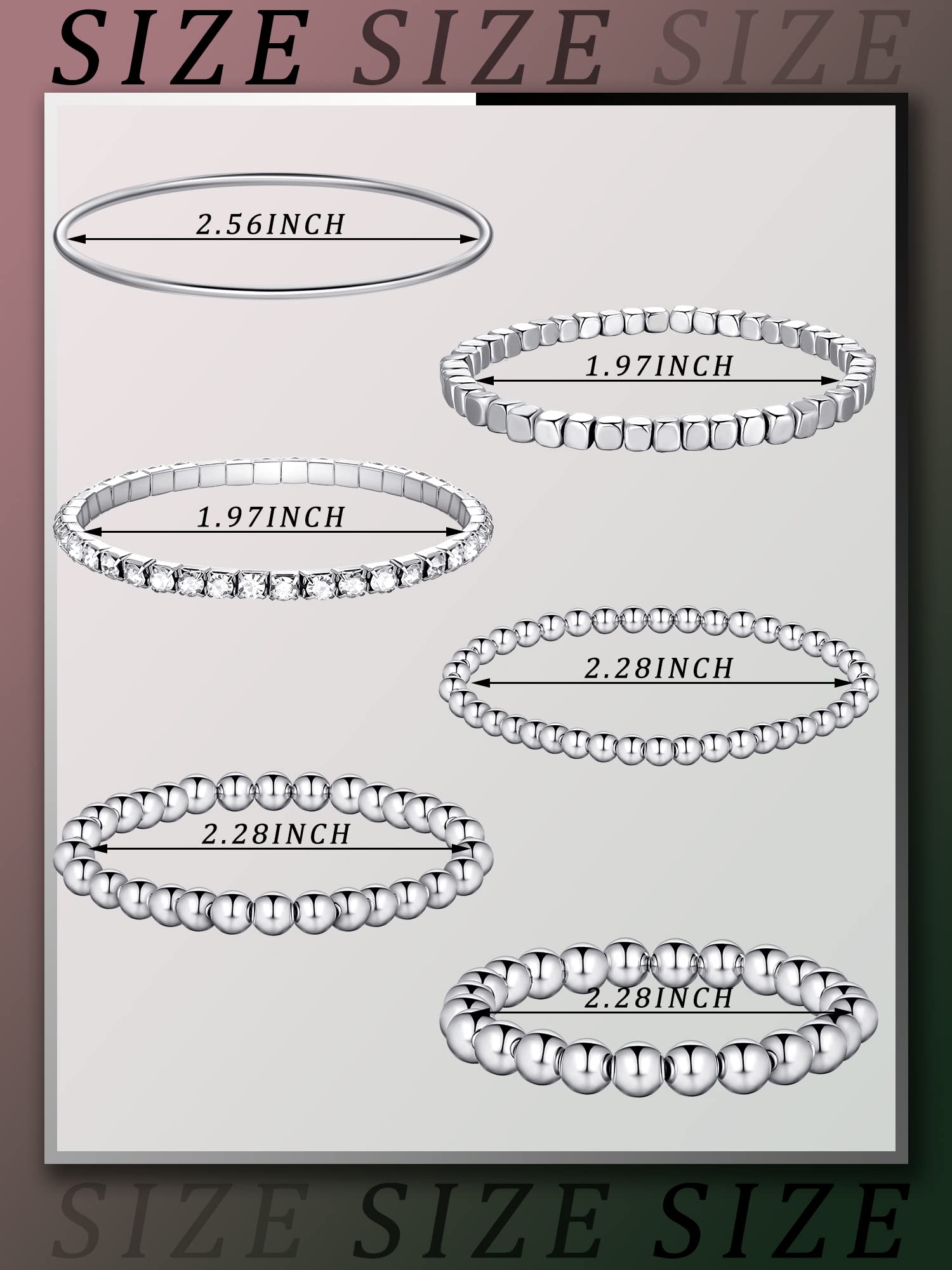 6 Pieces Bracelets Set for Women Stackable Elastic Bead Ball Bracelet Thin Bangle Bracelet Stretch Cubic Bead Bracelet Tennis Bracelet with Round Moissanite (Silver)