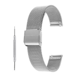 cobee milanese mesh watch bands, quick release replacement watch straps adjustable stainless steel watchbands for men women universal metal mesh straps compatible with 20mm lug width(silver, 20mm)