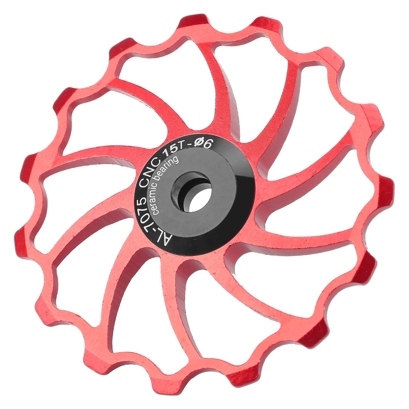 Bike Guide Pulley, 15T Rear Derailleur Pulley Aluminum Alloy Ceramic Bearing Guide Wheel Pulley, Bicycle Guide Wheel for Road Bike, Mountain Bike, MTB, BMX(Red)