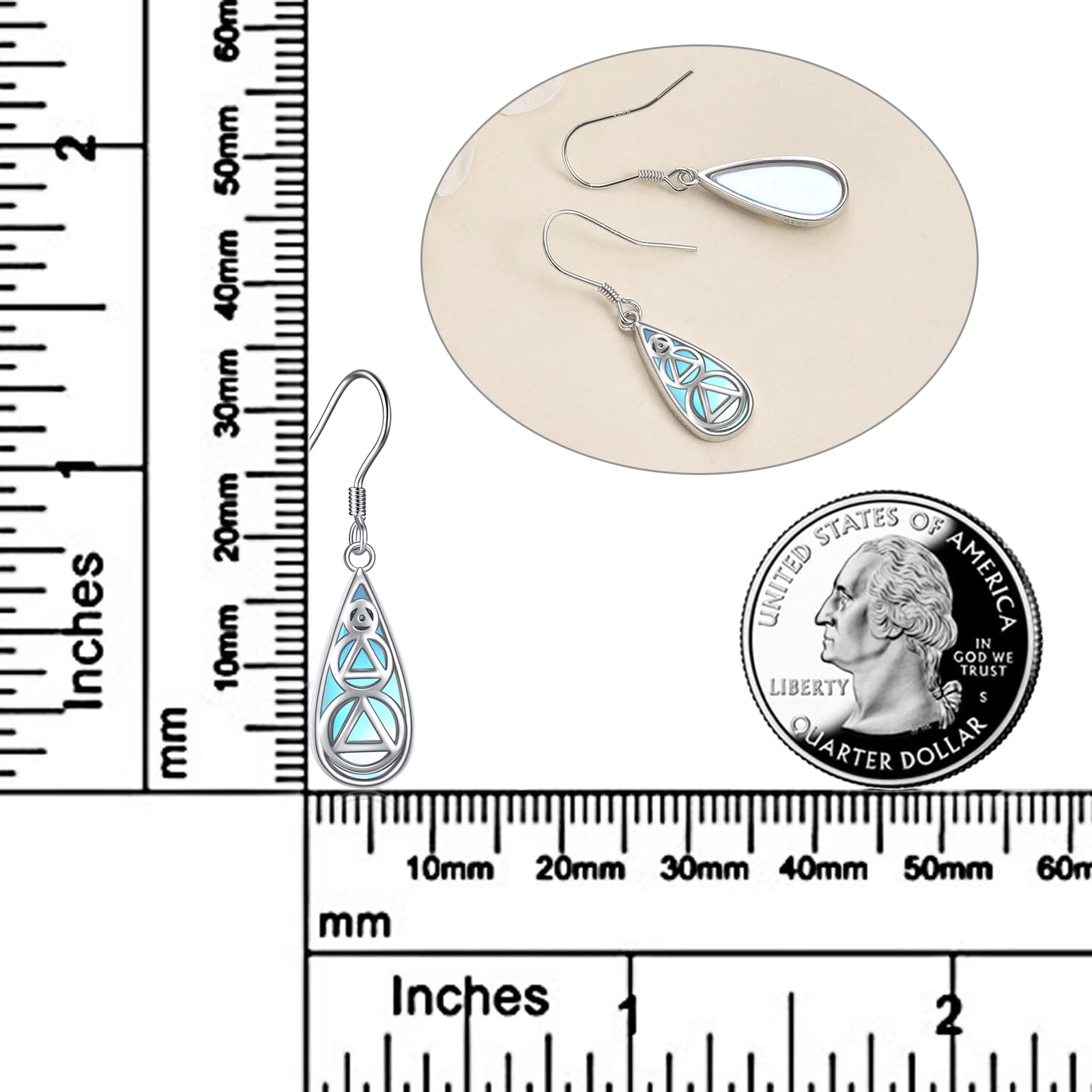 CRMAD AA Recovery Moonstone Earrings for Women Sterling Silver Moonstone Teardrop Earrings Addiction Recovery Jewelry