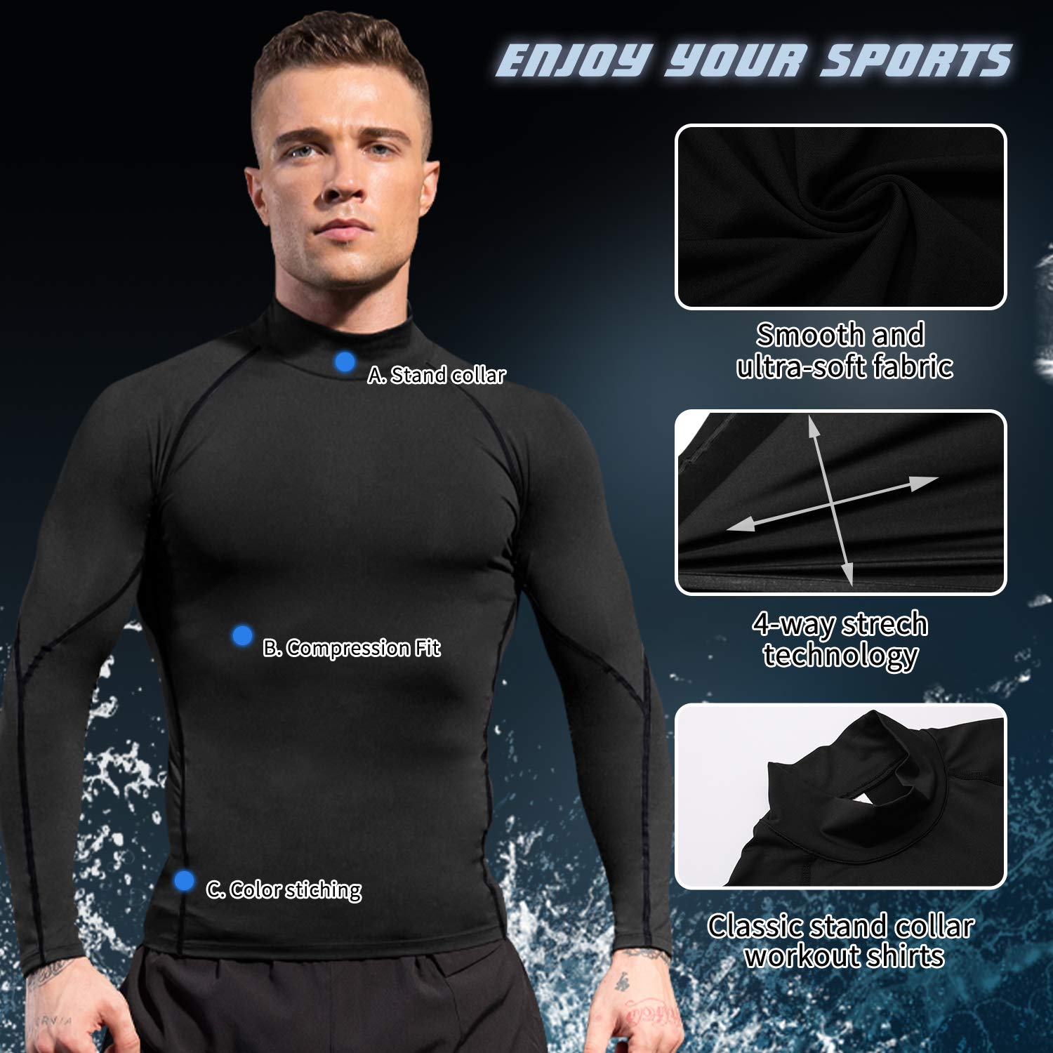 WRAGCFM Men's Compression Shirts Long Sleeve Athletic Running Cool Dry Active Tops Workout Sports Gym Baselayer（Black，S）