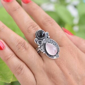 Rekha Gems Rose Quartz Ring-925 Sterling Silver Ring-Vintage Ring-Handmade Ring-Birthday Gift-Pink Gemstone Ring-Boho and Hippie Ring-Birthstone Ring-Rose Quartz Jewelry- ROS43(A) (11 US)