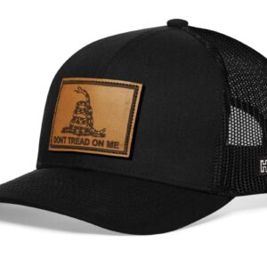 HAKA Dont Tread on Me Hat – Leather Gadsden Trucker Hat, Mesh Outdoor Hat for Men & Women, Adjustable Snapback Baseball Cap, Golf Hat Black