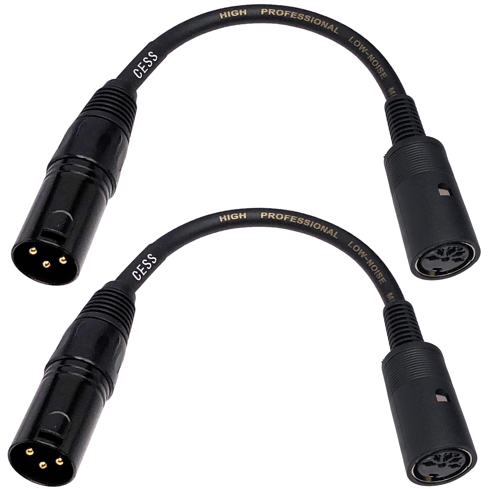 CESS-255 MIDI to XLR Cable, Female 5-Pin MIDI to 3-Pin XLR Male Plug Adapter for Fog Machines and MIDI to XLR Conversion Devices, 6 Inches, 2 Pack