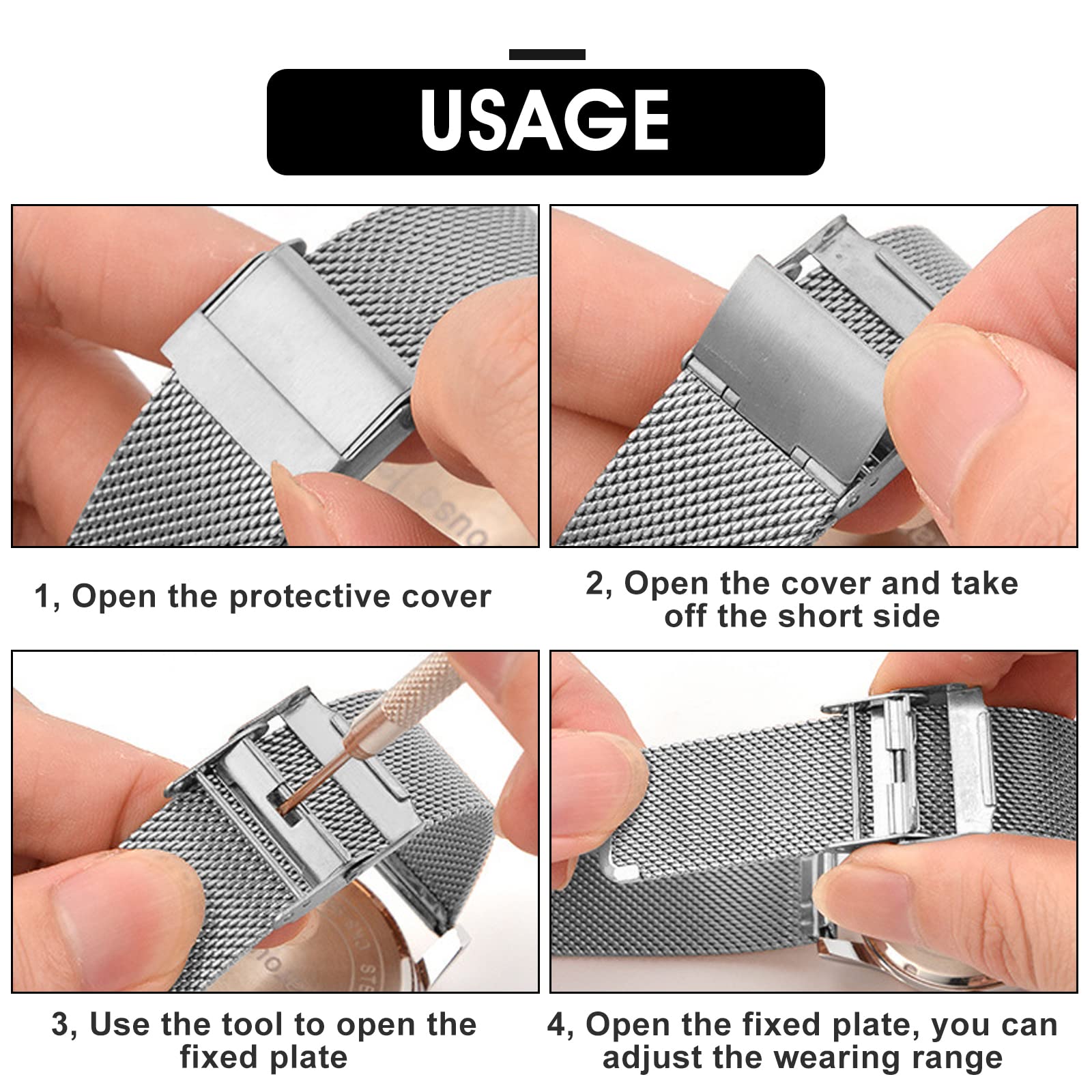 cobee Milanese Mesh Watch Bands, Quick Release Replacement Watch Straps Adjustable Stainless Steel Watchbands for Men Women Universal Metal Mesh Straps Compatible with 20mm Lug Width(Silver, 20mm)