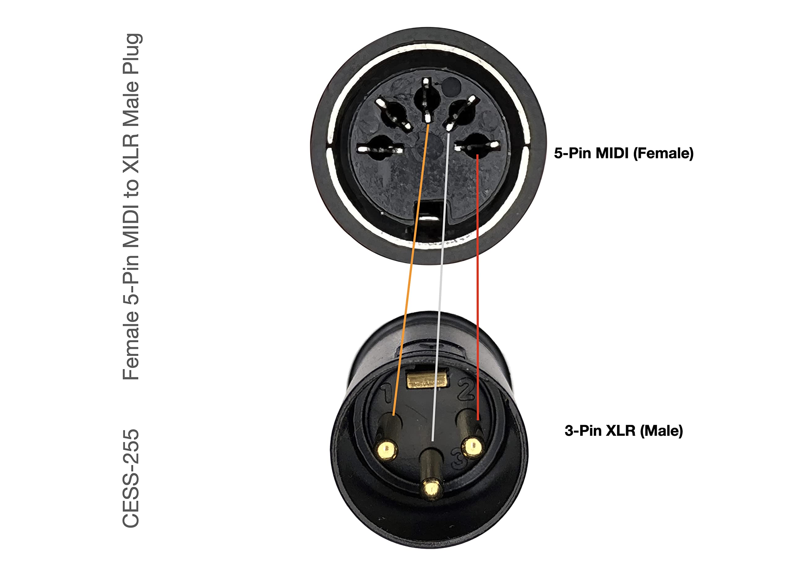 CESS-255 MIDI to XLR Cable, Female 5-Pin MIDI to 3-Pin XLR Male Plug Adapter for Fog Machines and MIDI to XLR Conversion Devices, 6 Inches, 2 Pack