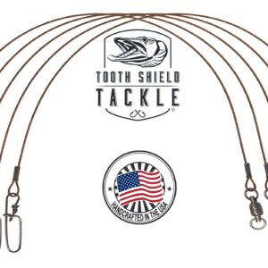 Tooth Shield Tackle 5 Pack 90 lb 10" Premium 49 Strand Wire Musky Leaders Muskie Pike Leader Ball Bearing Swivel Stay-Lok Snap