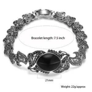 Mytys Vintage Silver Butterfly Bracelet with 21mm Onyx Stone and Black Crystal Inlay, 7.5 Inches for Special Occasions