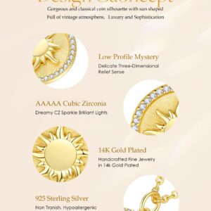 CDE 14K Gold Plated Sun Coin Birthstone Pendant Necklaces for Women 925 Sterling Silver, Christmas Birthday Anniversary Jewelry Gift for Women Girlfriend Mom Daughter Her