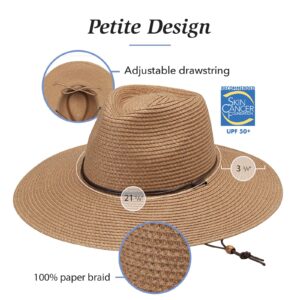 Wallaroo Hat Company Women’s Petite Sanibel Fedora – UPF 50+, Wide Brim, Packable, Adjustable Size for X-Small Crown Sizes – Chic and Sun-Smart Hat for Sports, Travel and Everyday (White/Beige)