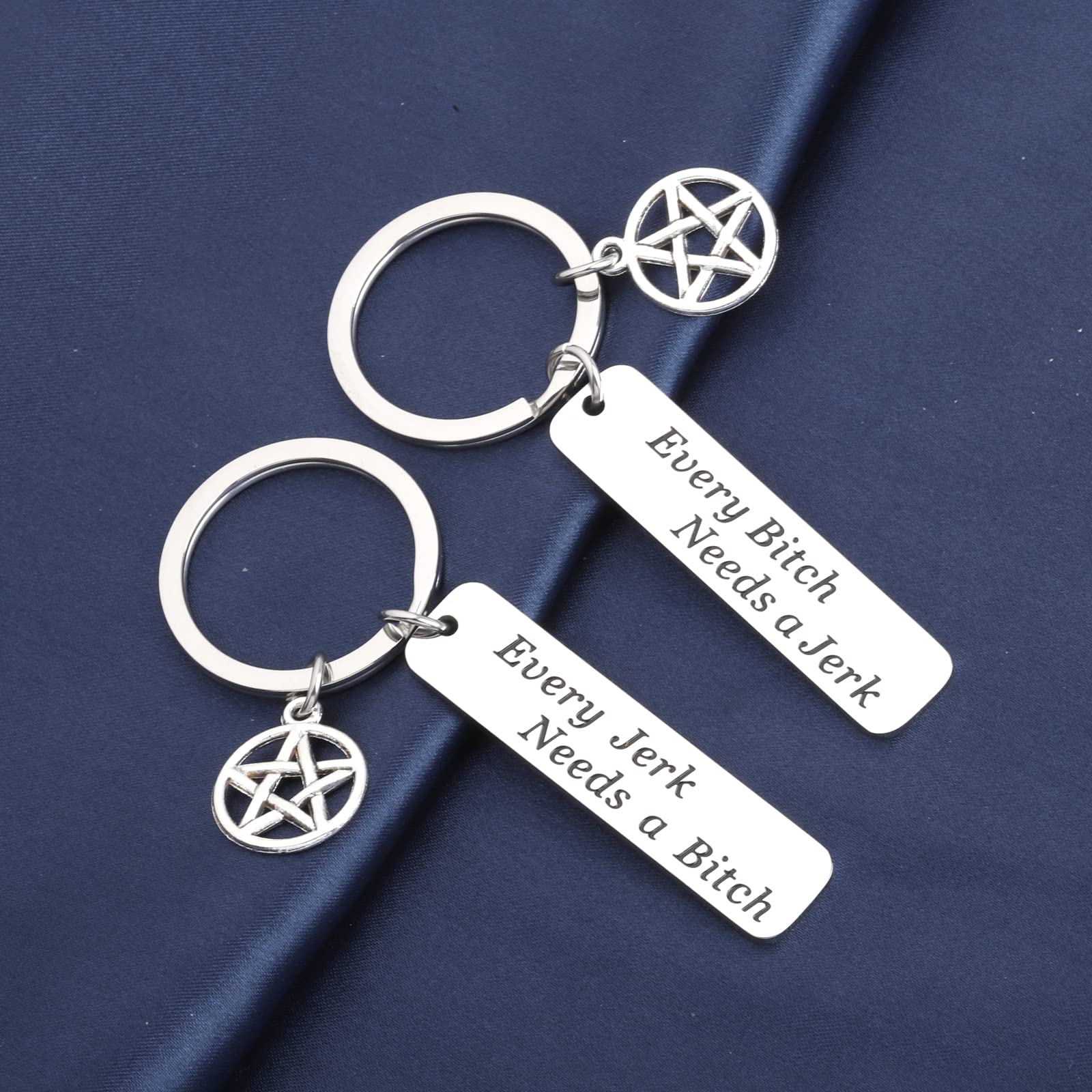 LQRI SPN Jewelry Bitch Jerk Keychain Every Jerk Needs a Bitch Best Friend Keychain TV Show Theme Gifts (silver)