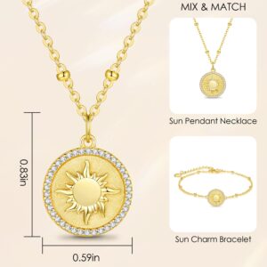 CDE 14K Gold Plated Sun Coin Birthstone Pendant Necklaces for Women 925 Sterling Silver, Christmas Birthday Anniversary Jewelry Gift for Women Girlfriend Mom Daughter Her