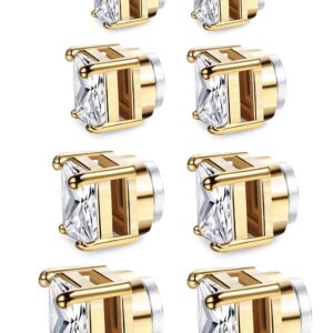 Jstyle 4 Pairs Stainless Steel Mens Womens Magnetic Stud Earrings Non-piercing CZ 4-7mm Yellow