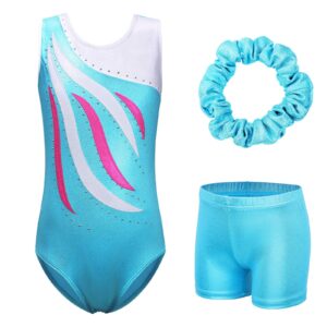 BAOHULU Leotards for Girls Gymnastics Embroidery Glitter Tumbling Shorts Bottoms KHB179_LightBlue_8A