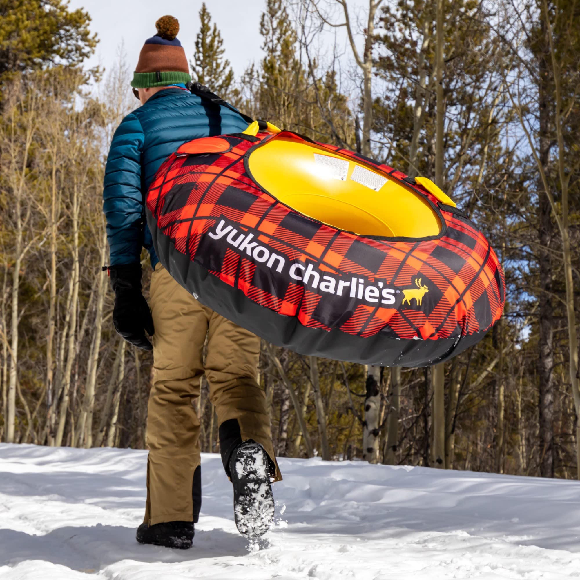 Yukon Charlie's Timber Tube Snow Sled with Durable Fabric Shell - Green Plaid