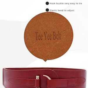 TeeYee Red Leather Belts Elastic Renaissance Waist Stretch Retro Belt Vintage Fashion Medieval Fashion Hook Belt Medium