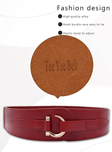 TeeYee Red Leather Belts Elastic Renaissance Waist Stretch Retro Belt Vintage Fashion Medieval Fashion Hook Belt Medium