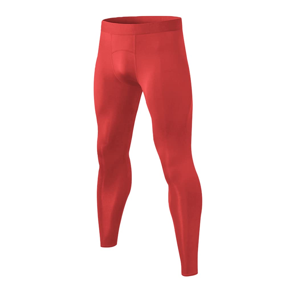 CARGFM Compression Pants for Men Basketball Football Tights Leggings Yoga Running Sports Workout Cool Dry Baselayer Red