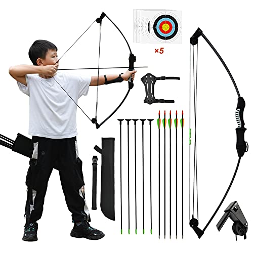 Runzkzy Bow and Arrow for Teens Beginner Archery Set for Youth Bow and Arrow Shooting Practice Compound Bow for Kids Backyard and Outdoor Archery Training Middle School Boy Gifts (Package 2)