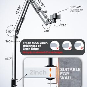 CACENCAN Boom Arm, 360° Rotatable Microphone Stand with Desk Mount, Foldable Desk Mic Arm with 3/8'' to 5/8'' Screw Adapter, Microphone Arm for Live Streaming, Gaming, Podcasting[Heightened Version]