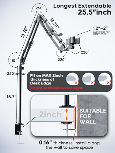 CACENCAN Boom Arm, 360° Rotatable Microphone Stand with Desk Mount, Foldable Desk Mic Arm with 3/8'' to 5/8'' Screw Adapter, Microphone Arm for Live Streaming, Gaming, Podcasting[Heightened Version]