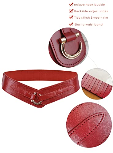 TeeYee Red Leather Belts Elastic Renaissance Waist Stretch Retro Belt Vintage Fashion Medieval Fashion Hook Belt Medium