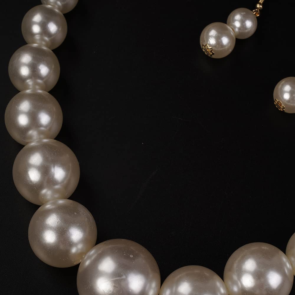 Aimimier 1920s Vintage Big Faux Pearl Strand Necklace with Earrings Set Large Chunky Pearl Choker Statement Chain for Women