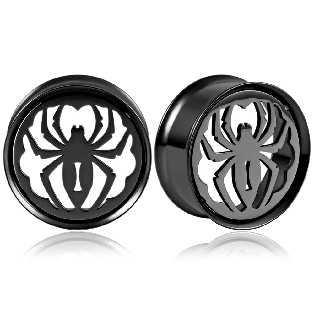 Atomhole 2PCS Ear Gauges Cool Spider 316 Stainless Steel Ear Plugs Tunnels Hypoallergenic Ears Expander for Stretched Piercing Body Jewelry