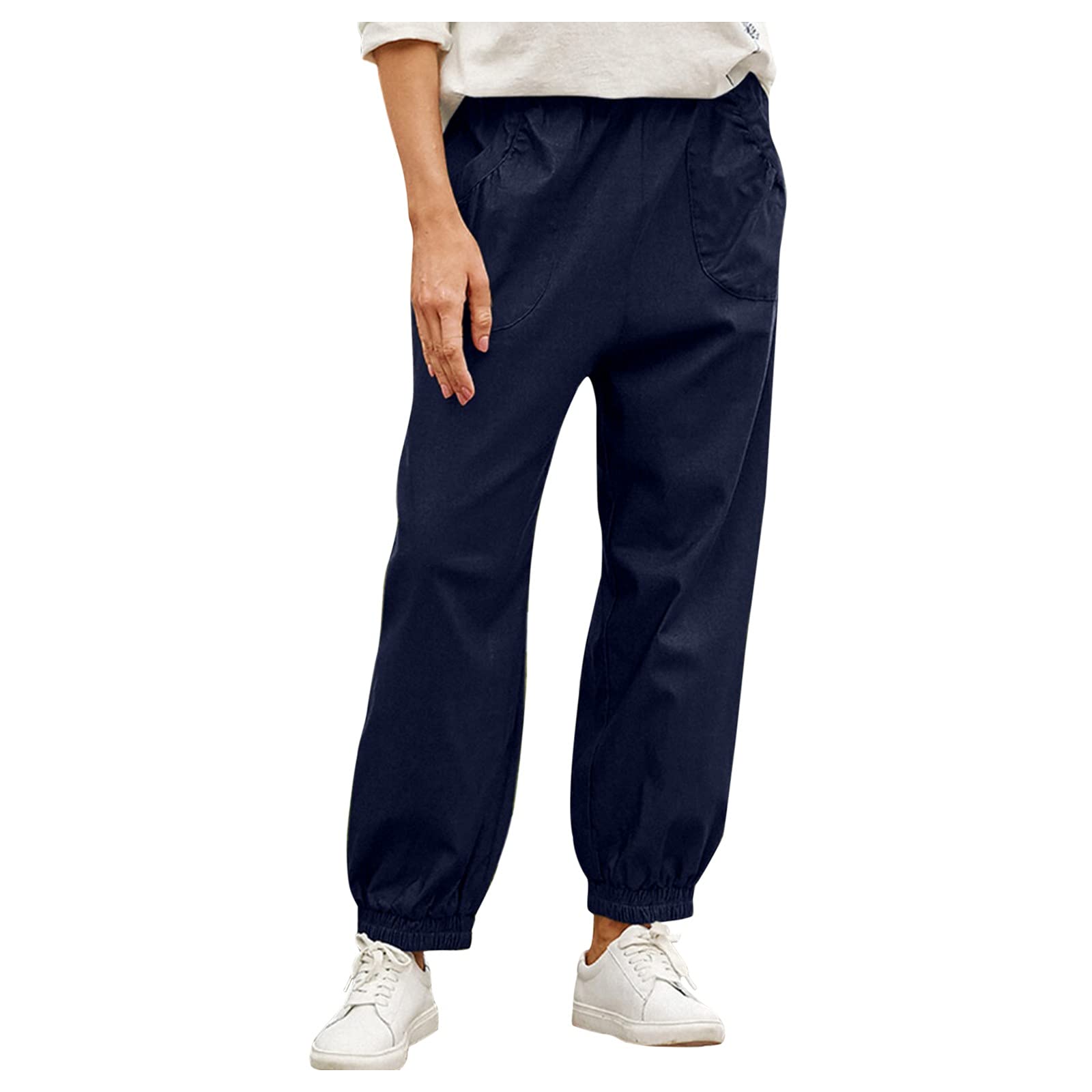 Women Oversized Cargo Pants Plus Size Button Parachute Trousers Classic Capris Cargo Jogger Pants