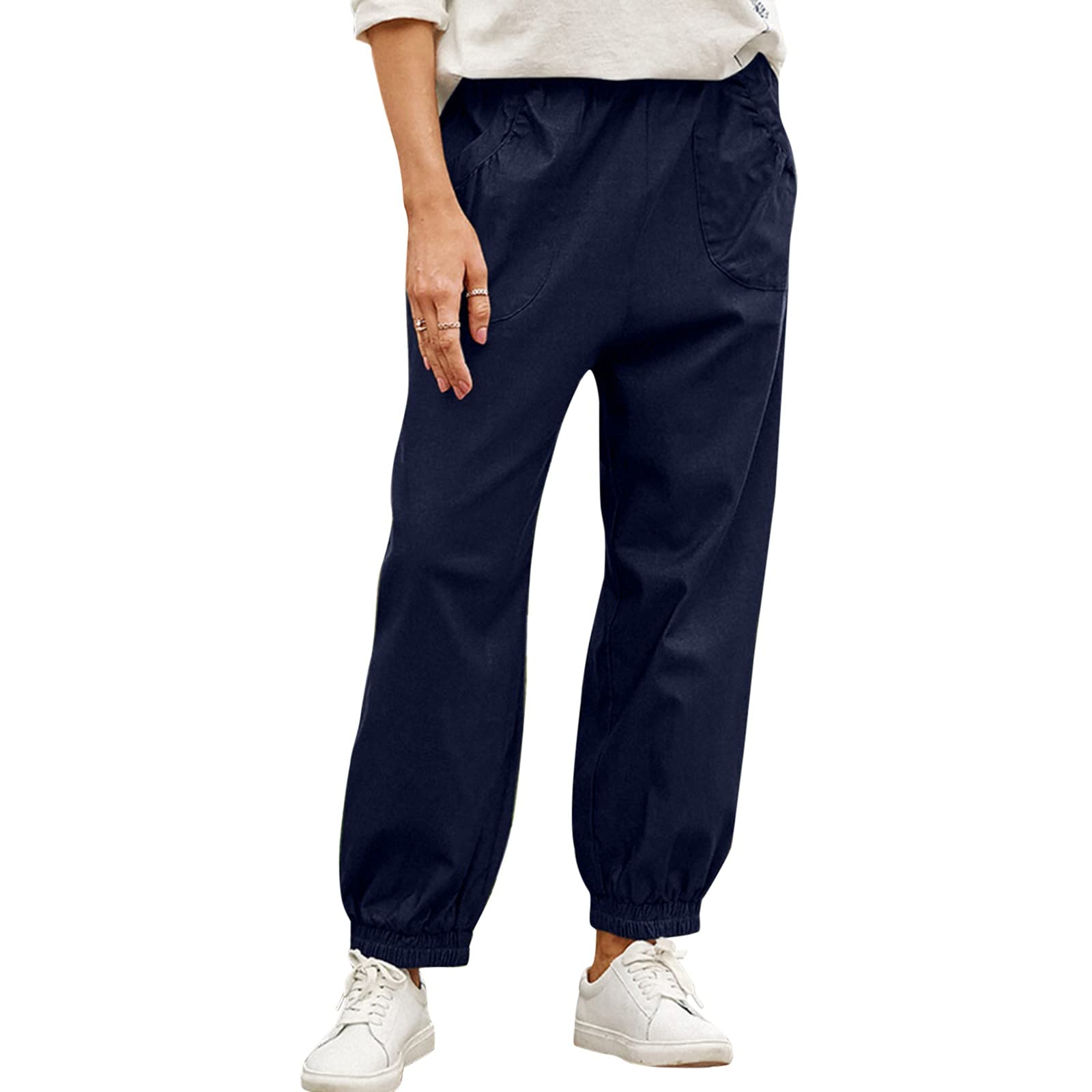 Women Oversized Cargo Pants Plus Size Button Parachute Trousers Classic Capris Cargo Jogger Pants