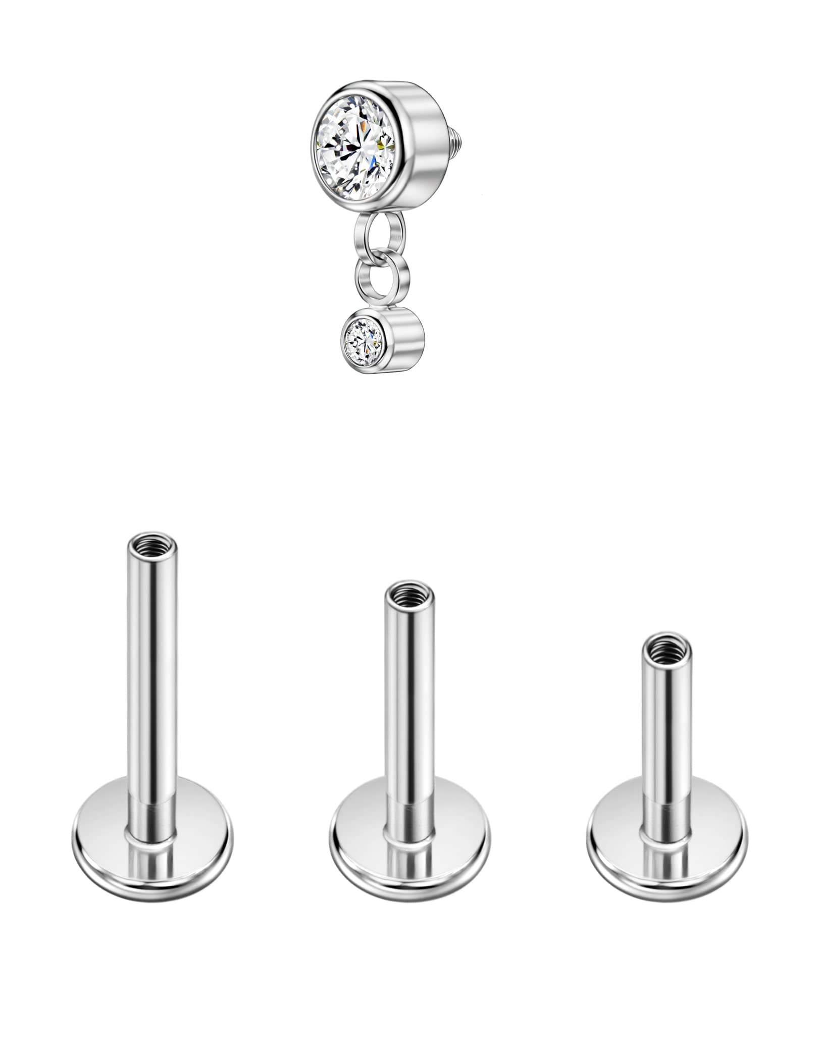 FANSING Clear CZ Dangle Earrings Stud Surgical Steel Silver Cartilage Conch Piercing Jewelry Helix Tragus Earrings Clear CZ End with 16g 6mm 8mm 10mm Internally Threaded Posts