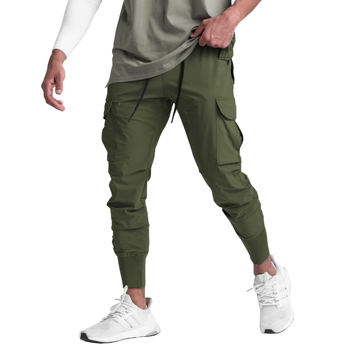 Muscle Killer Mens Running Jogger Pants Workout Athletic Sweatpants Lightweight Quick Dry Tapered Hiking Pants Sports Pants (Army Green, Large)