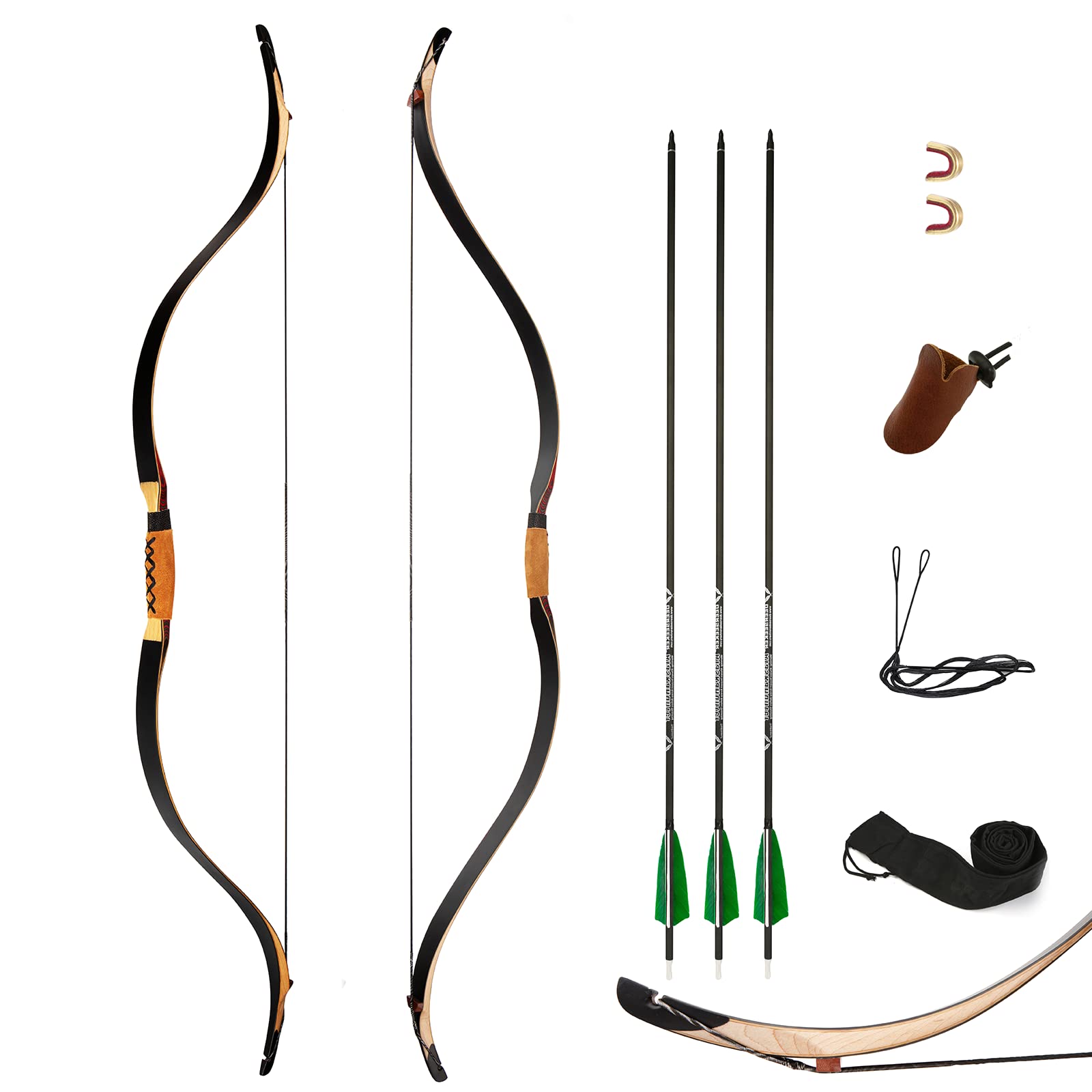 Megaloceros Archery 52" Recurve Bow Handmade Laminated Longbow Traditional Bow and Arrows Ambidextrous Horsebows Set for Hunting Target Shooting 30lbs