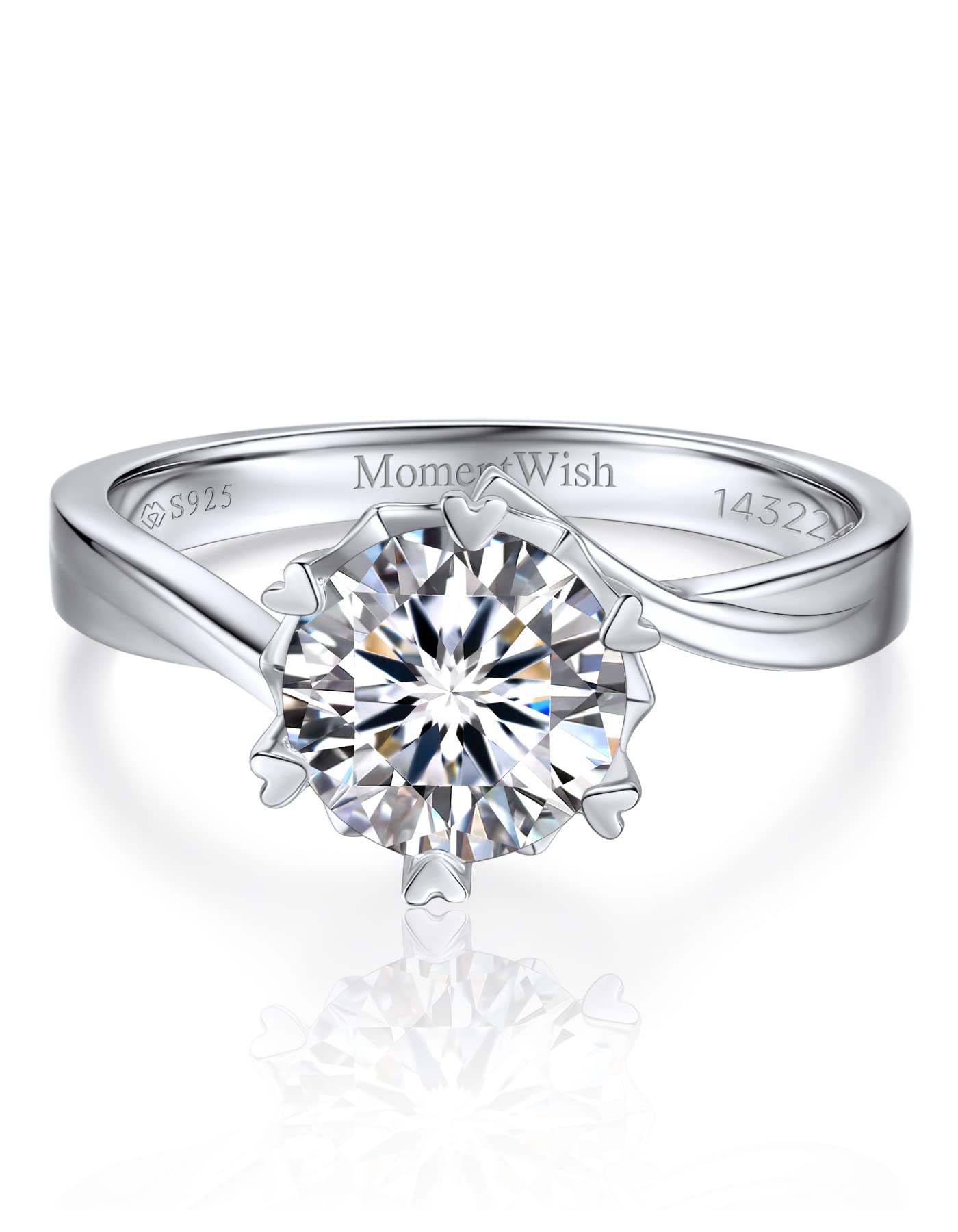 MomentWish Moissanite Rings, 2Carat Moissanite Promise Ring for Women, D Color VVS1 Simulated Diamond 925 Sterling Silver Solitaire Rings-Size6.5