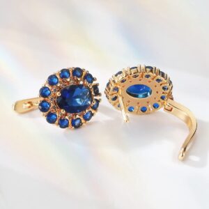 Sapphire Earrings for women, 18K Gold Plated Crystal Flower Earrings | Small Hoop Earrings | Gold Earrings for Women