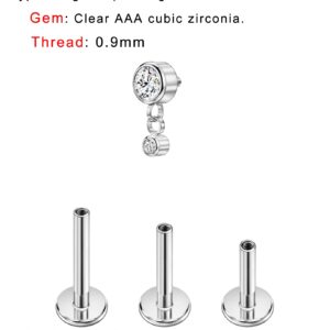 FANSING Clear CZ Dangle Earrings Stud Surgical Steel Silver Cartilage Conch Piercing Jewelry Helix Tragus Earrings Clear CZ End with 16g 6mm 8mm 10mm Internally Threaded Posts