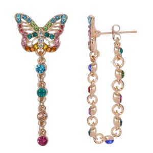 colorful butterfly dangle chain earrings for women gold crystal rhinestone tassel climber crawler threader chain dangle statement earrings drop cartilage double holes spring summer jewelry gifts