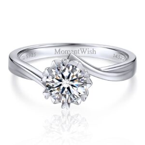 MomentWish Engagement Rings, 1Carat Moissanite Rings for Women, Simulated Diamond 925 Sterling Silver Solitaire Rings Anniversary Wdding Gift for Her-Size7