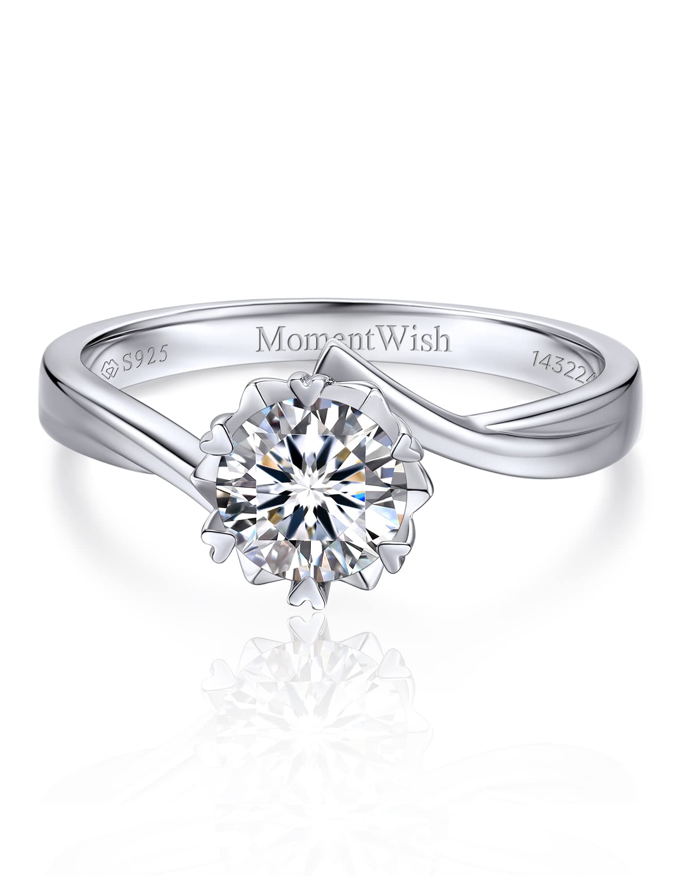 MomentWish Engagement Rings, 1Carat Moissanite Rings for Women, Simulated Diamond 925 Sterling Silver Solitaire Rings Anniversary Wdding Gift for Her-Size7