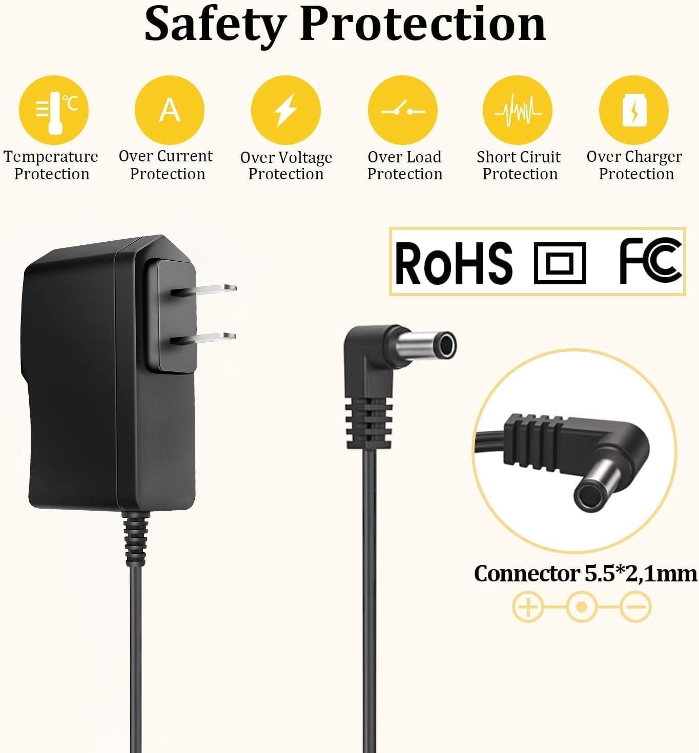 9V Power Supply for Guitar Pedals, Fit for BOSS Effects Pedal Roland Musical Instruments, Distortion, Casio Keyboard, PSA-120S, 850mA,Exact Long 6.6Ft Power Cord Adapter