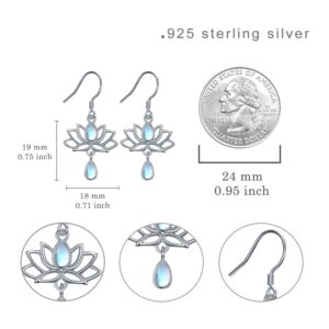 Moonstone Lotus Earring for Women 925 Sterling Silver Lotus Flower Earrings Yoga Lotus Jewelry Gifts for Women