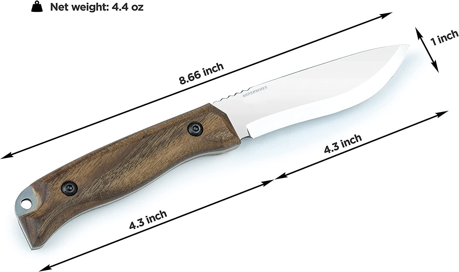 BPS Knives HK1 SSH - Handmade Stainless Steel Knife - Fixed Blade Full Tang Hunting Knife - Camping Bushcraft Knife With Leather Sheath - Outdoor Knives - Survival Camp Knife