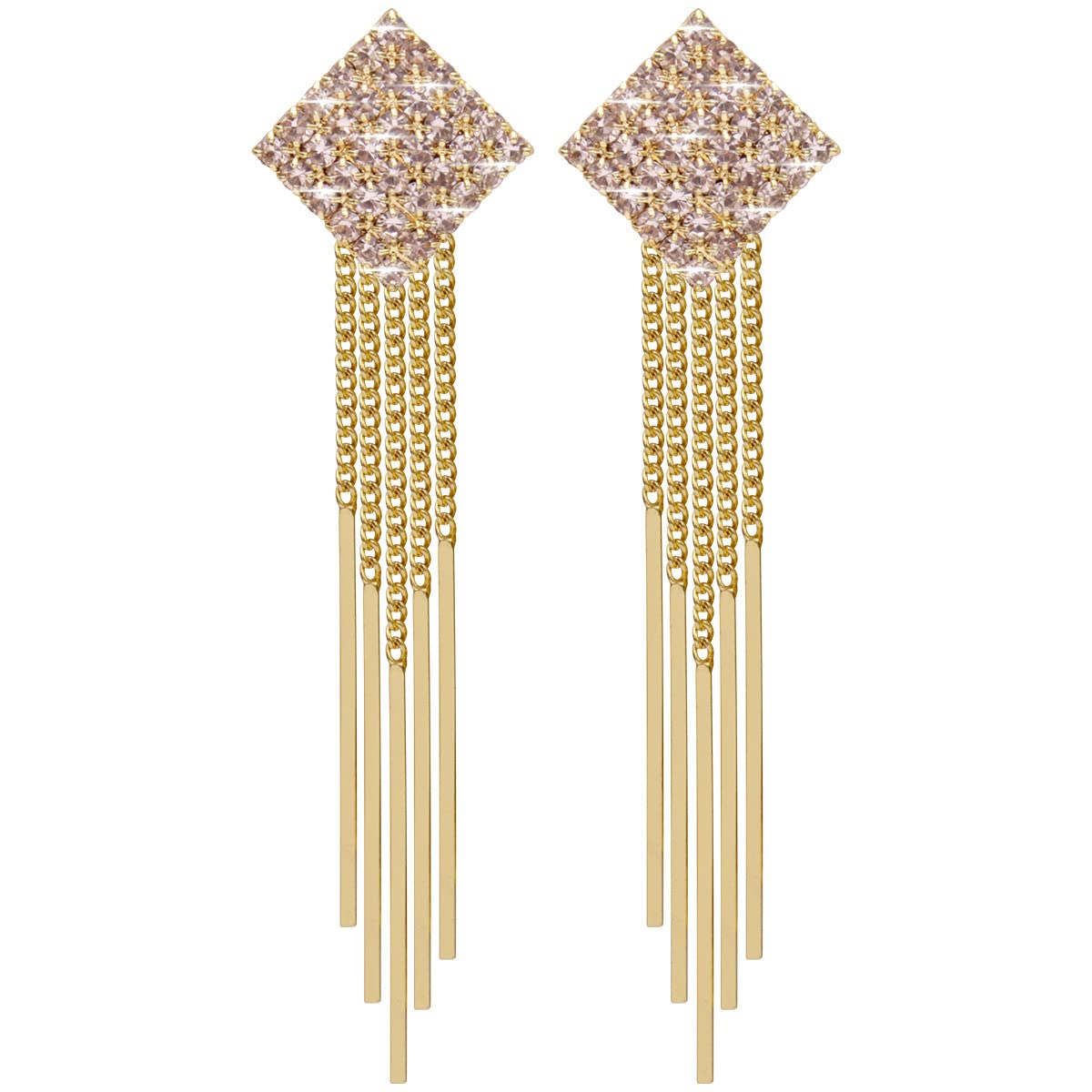 Merdia Tassel Dangle Drop Earrings for Women Fashion Long Thread Geometric Earrings with Shiny Cubic Zirconia Golden Color | Earrings for Women Trendy | Dangle Earrings | Tassel Earrings