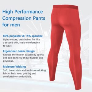 CARGFM Compression Pants for Men Basketball Football Tights Leggings Yoga Running Sports Workout Cool Dry Baselayer Red