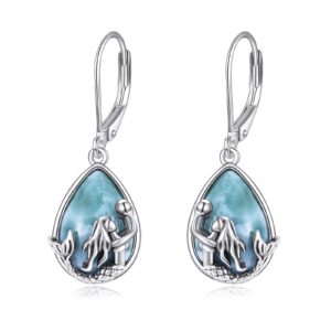 poplyke larimar mermaid ocean earrings for women sterling silver dangle drop earrings jewelry mermaid lover birthday gifts